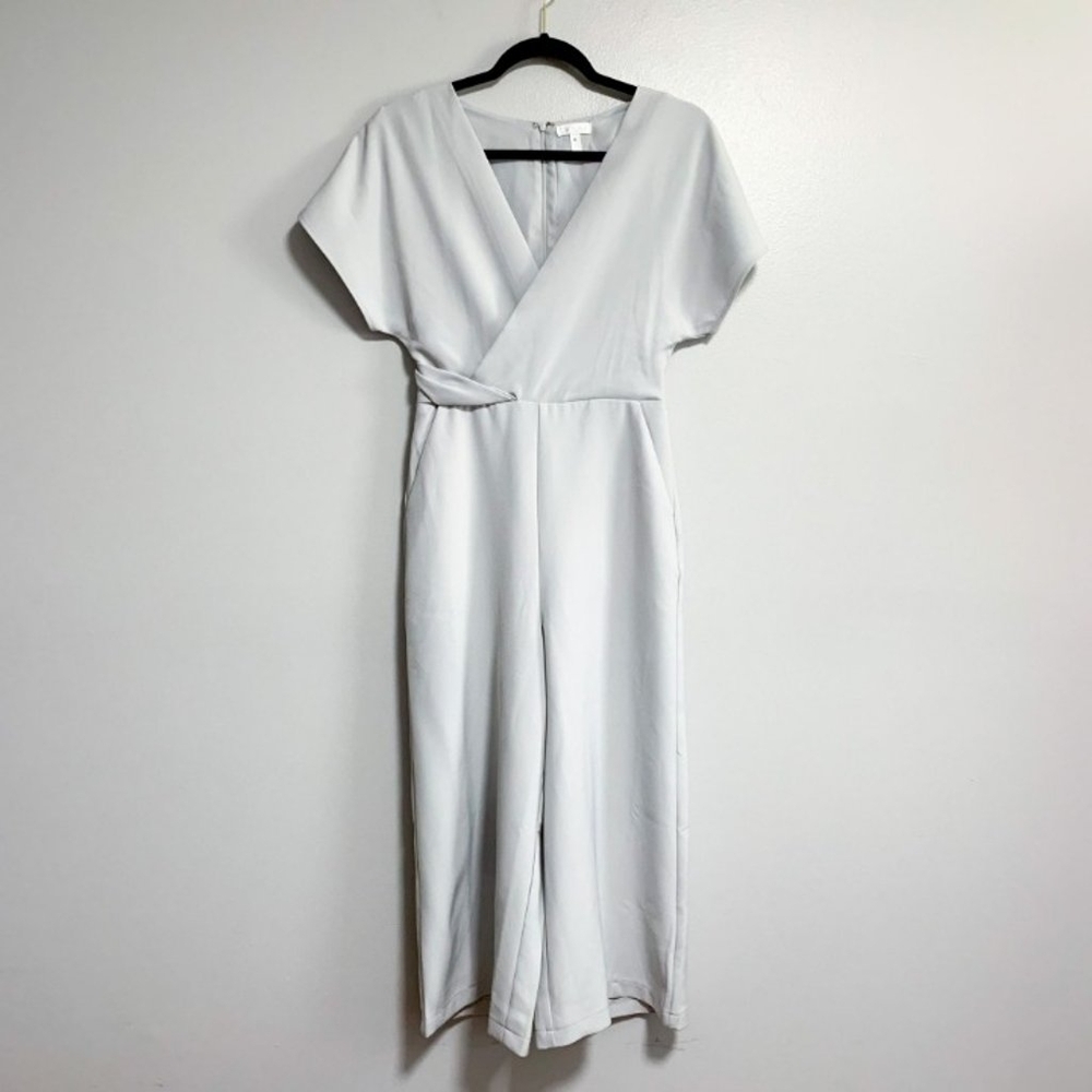 Leith White Ankle-Length Jumpsuit with Wrap V-Neck